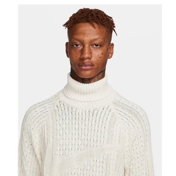 Nike Life Men's Cream Cable Knit Turtleneck Sweater Size Small - FB7770-072 - Picture 4 of 12